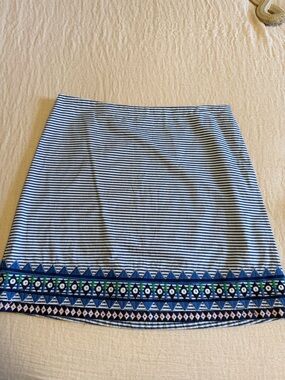 Vineyard Vines Navy and White Striped Skirt with Embroidered Hem